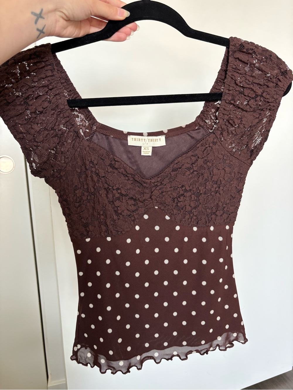 Brown top with polka dots